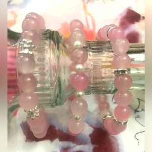 Handmade Pink Chalcedony (Dyed) Bracelet Set